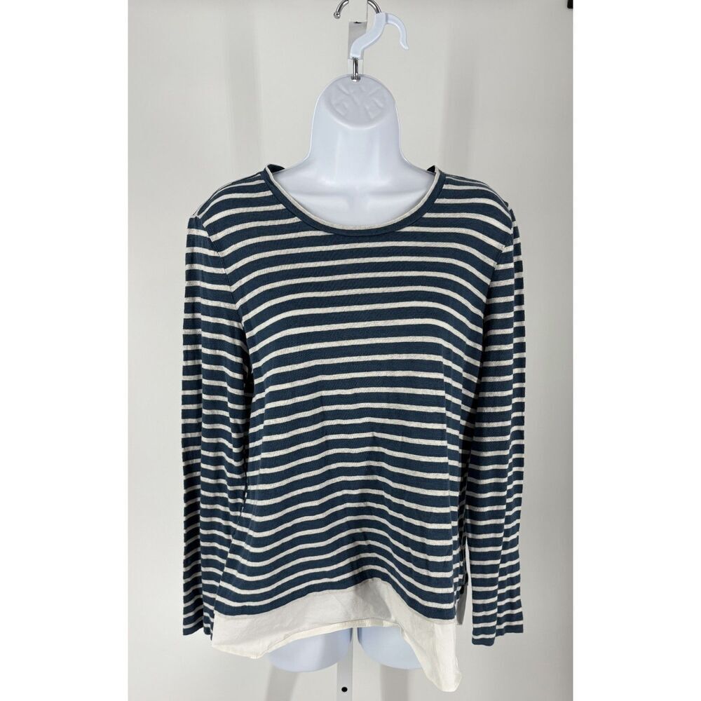Tory Burch Blue & White Striped Long Sleeve Layered Hem Top